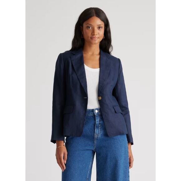 *Never Worn* Quince Women's Navy Blue 100% European Linen Structured Blazer - L - Picture 1 of 8